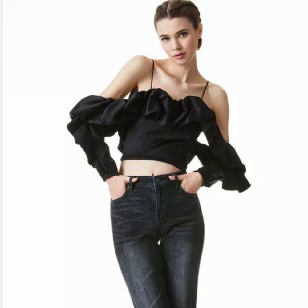 Alice + Olivia Black Off-The-Shoulder Crop Top NWT